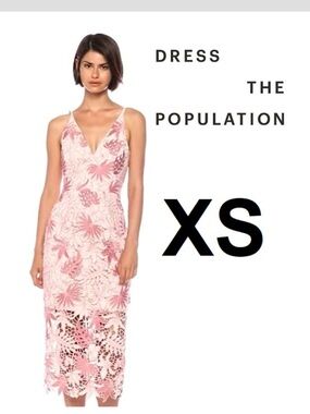 The Population Aurora Plunging Spaghetti Strap Midi Dress – XS